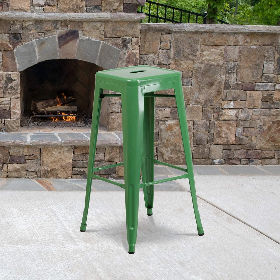 Industrial Green Backless Bar Stool Stackable Metal Seating for Indoor Outdoo... - Image 2 of 4