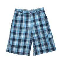 Boys Plaid Cargo Shorts Size 16/18 Blue Green Cotton Casual