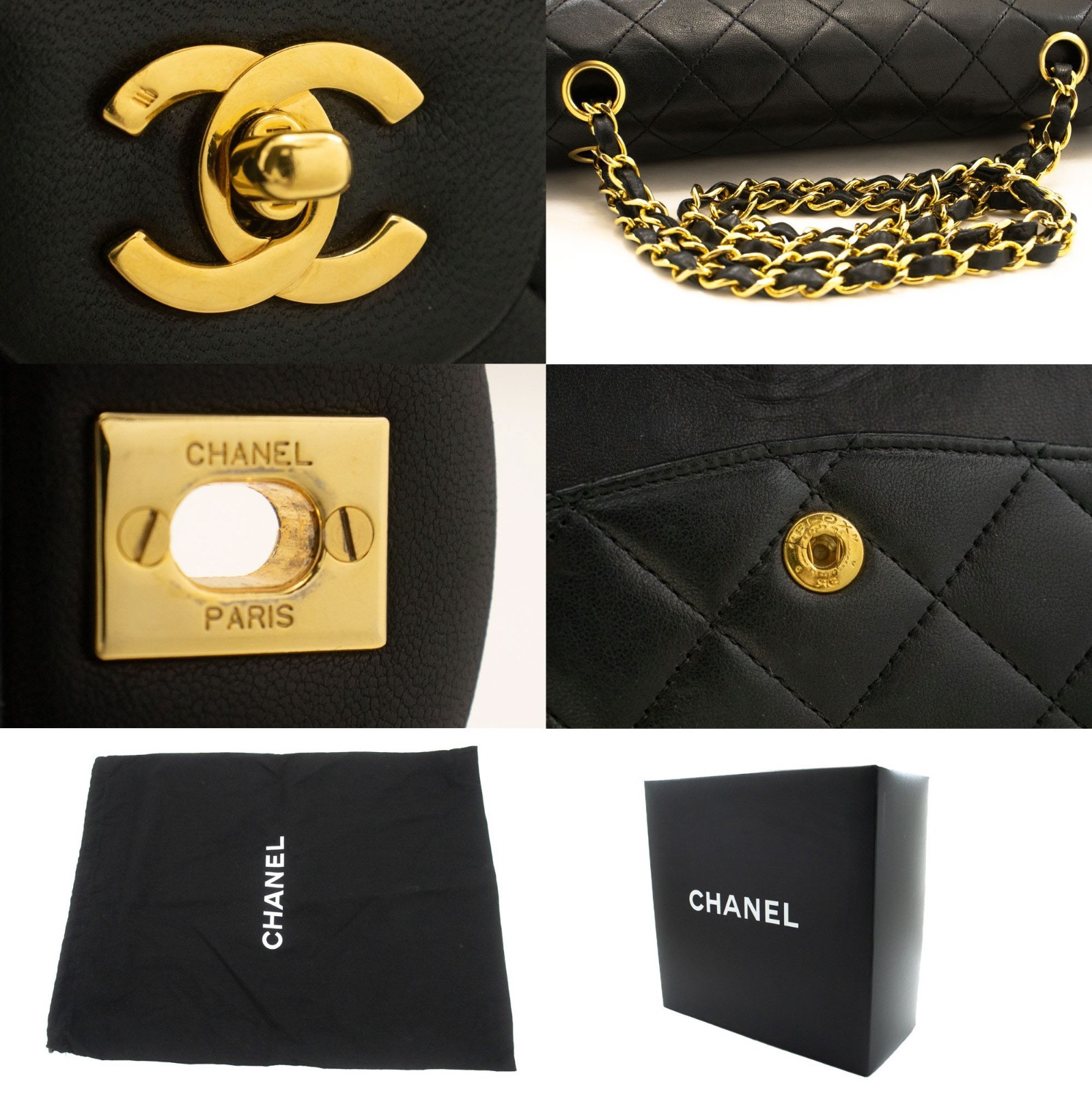 ad1 CHANEL Authentic Classic Double Flap Square Chain Shoulder Bag Black Lamb image 7
