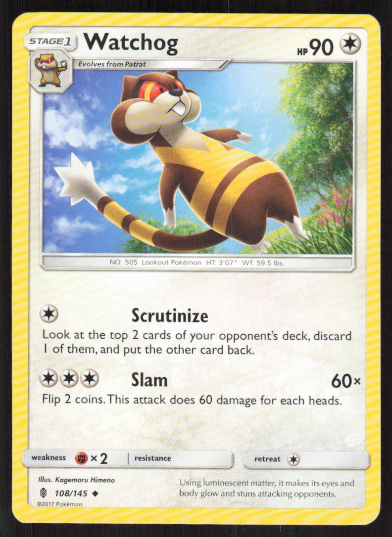 Pokemon Watchog Uncommon 108/145 SM - Guardians Rising LP