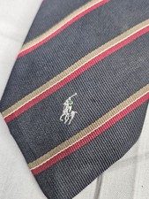 Polo Ralph Lauren Men's Navy Striped 100 Silk Necktie - Hand Made