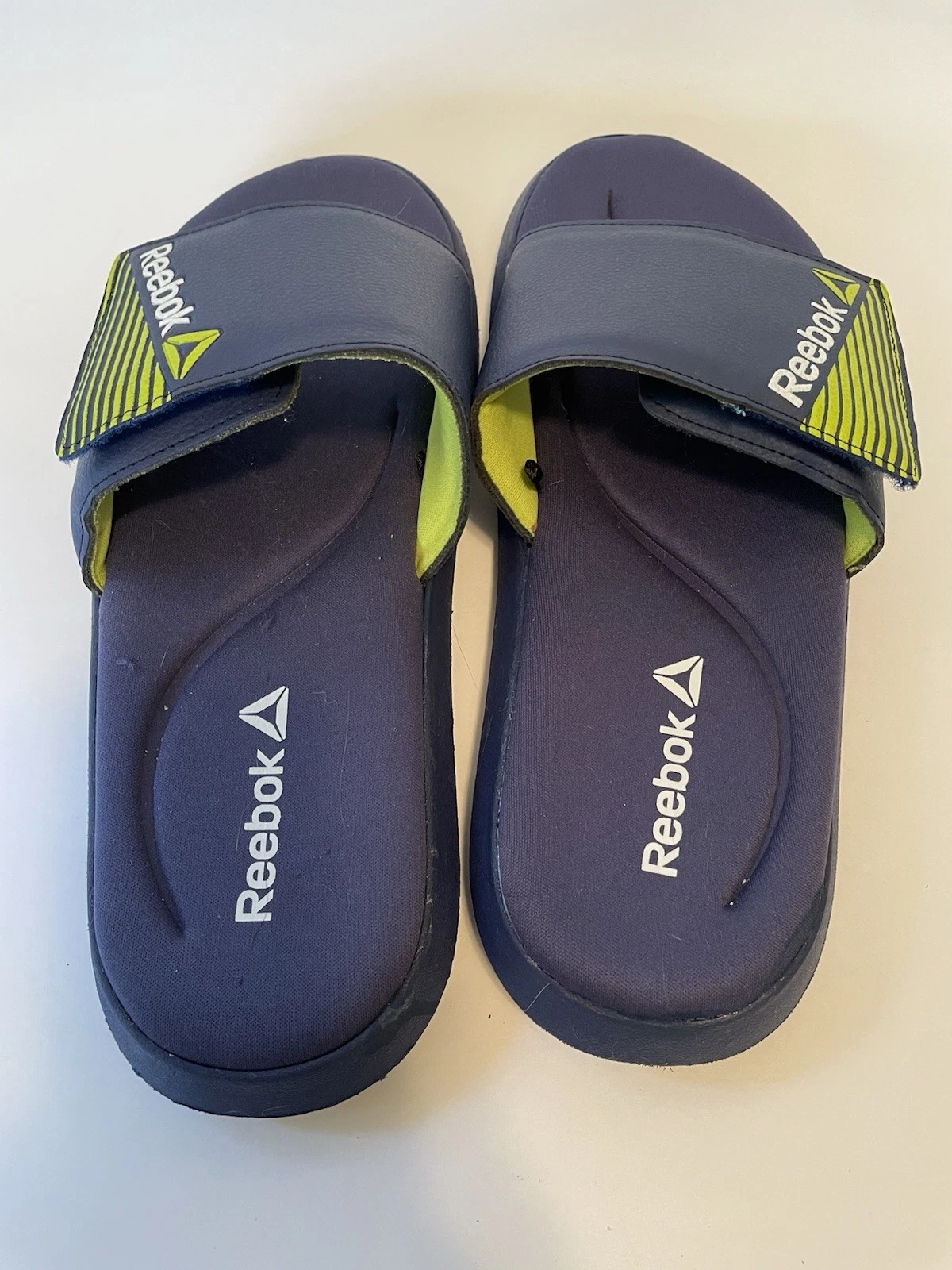 REEBOK Taglia 9 Sandali Uomo Memory Foam Blu Navy Regolabili Slide.