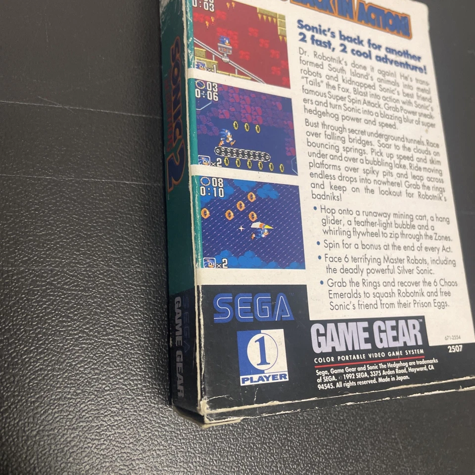 Sonic The Hedgehog 2 Sega Game Gear 1992 Sega BRAND NEW Open Box - Image 3 of 4