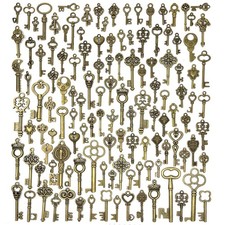 125 PCS Vintage Skeleton Key Set Charms, Mixed Antique Style Bronze Brass for P