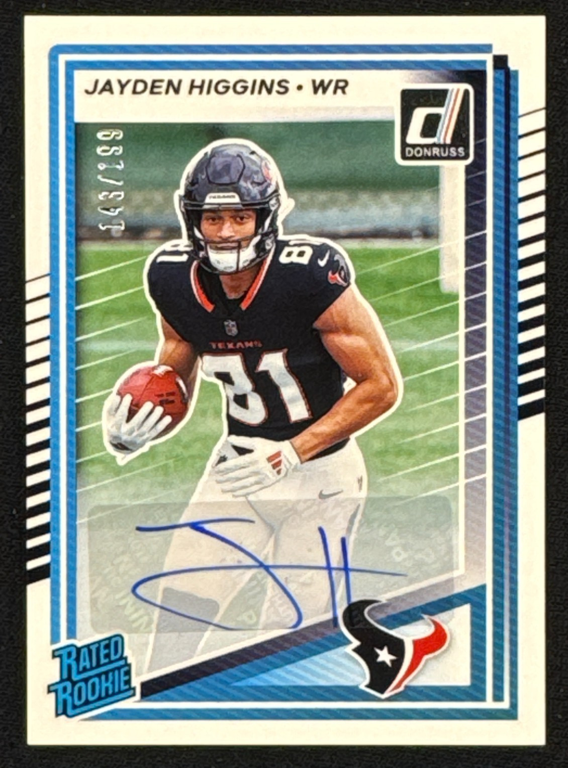 2025 Panini Donruss Jayden Higgins Rated Rookie AUTO /199 #334 Houston Texans