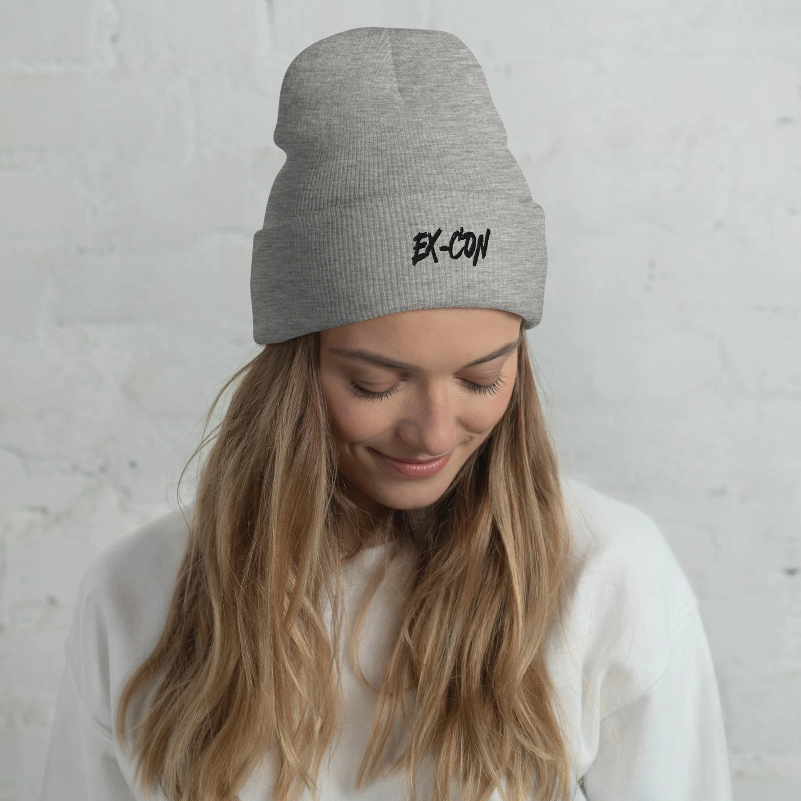 EX-CON Gray Cuffed Beanie | Unisex Knit Beanie | Everyday Streetwear Essential