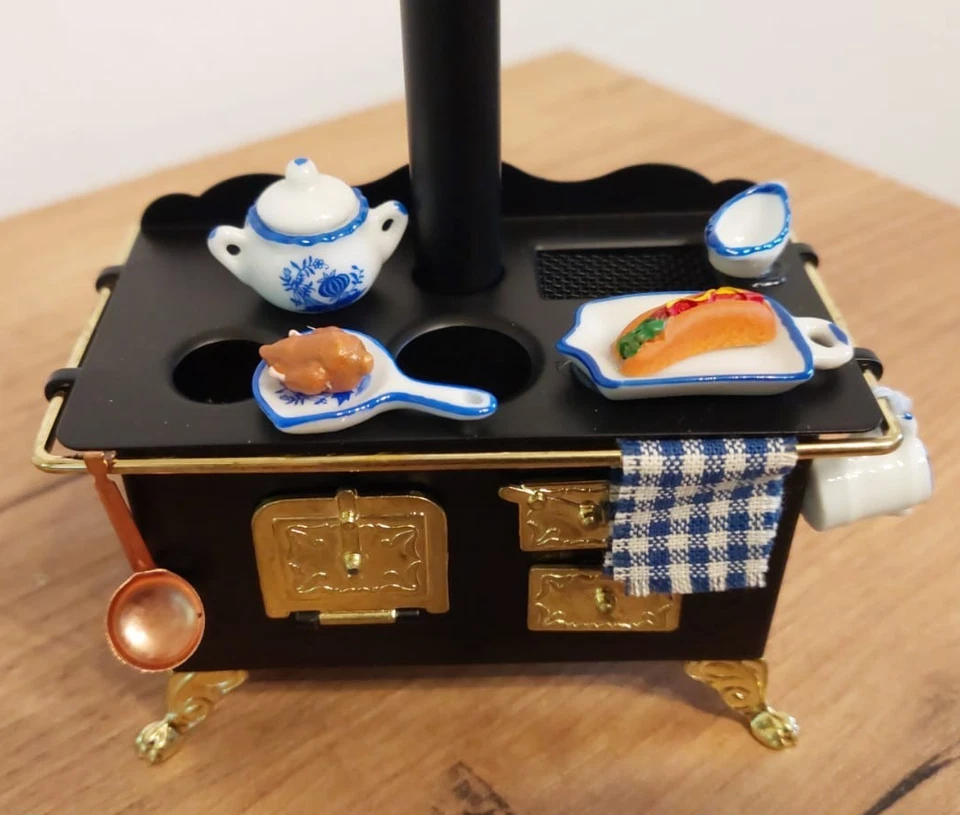 Reutter Porzellan , Miniatur Blech Puppenherd , Nostalgie Herd , dekoriert OVP - Bild 3 von 4