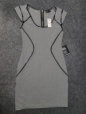 Express Dress Womens 4 Black White Striped Bodycon Cap Sleeve Fitted Zip New