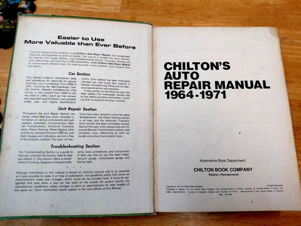 Manual de reparación de automóviles de Chilton instrucciones ilustraciones BUENO 1964-1971 libro 5974 Foto 2 de 4