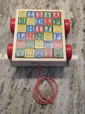 Melissa  Doug Classic ABC Wooden Block Cart w/ 30 Alphabet Blocks