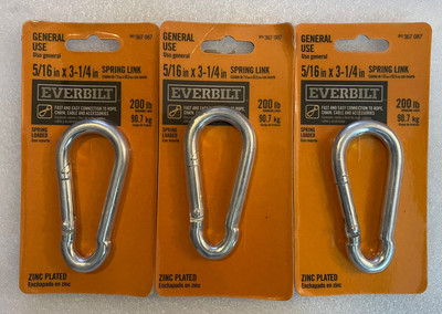 Lot of 3 Everbilt  5/16 in. x 3-1/4 in. Zinc-Plated Rope Chain Spring Link 36706