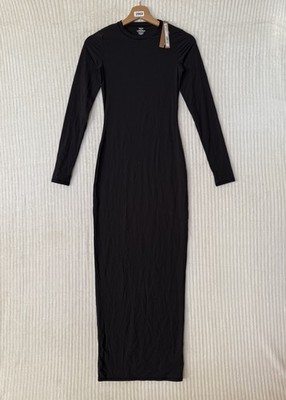 Skims Fits Everybody Crewneck Long Sleeve Dress Onyx Black Sz Small NWT $88