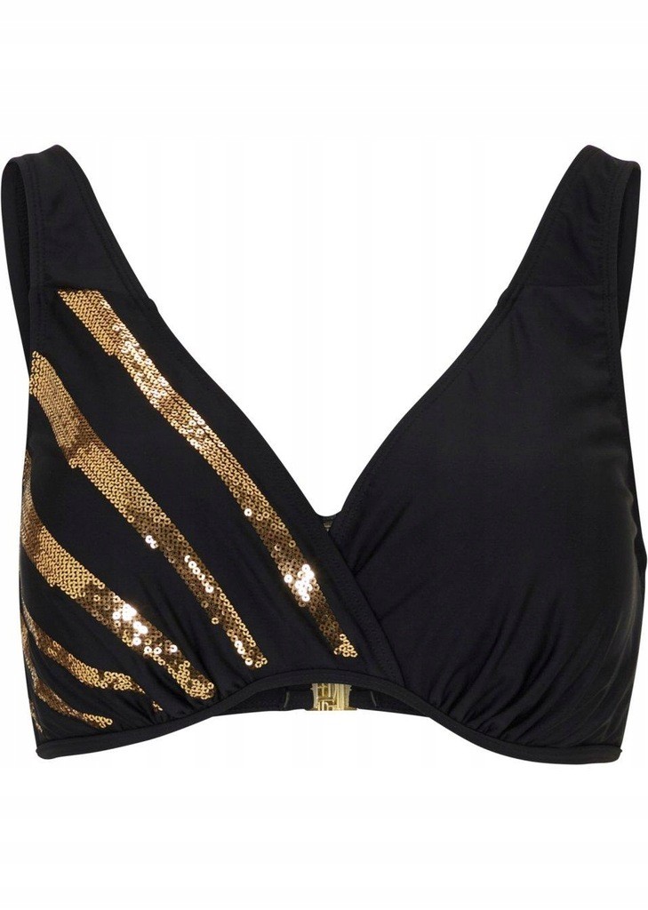 Bikini Oberteil Gr. 75 Cup C Schwarz Gold Damen-Bademode Schwimm-Bade-BH Neu