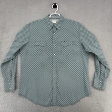 Wrangler Wrancher Western Shirt Men XL Teal Geometric Snap Button Long Sleeve
