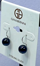 Giani Bernini Sterling Silver 925 Onyx Bead Drop Earrings, NWT, $43 MSRP