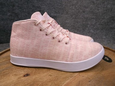 Nobull Womens Canvas Mid Trainers Shoes Sneaker Pink White Brooke Wells Size 7.5
