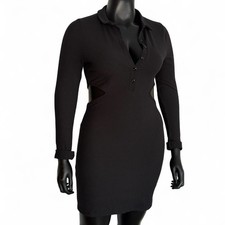 Urban Outfitters Size 14-16 Mini Dress Long Sleeve Black Collared Cut out Gwen L