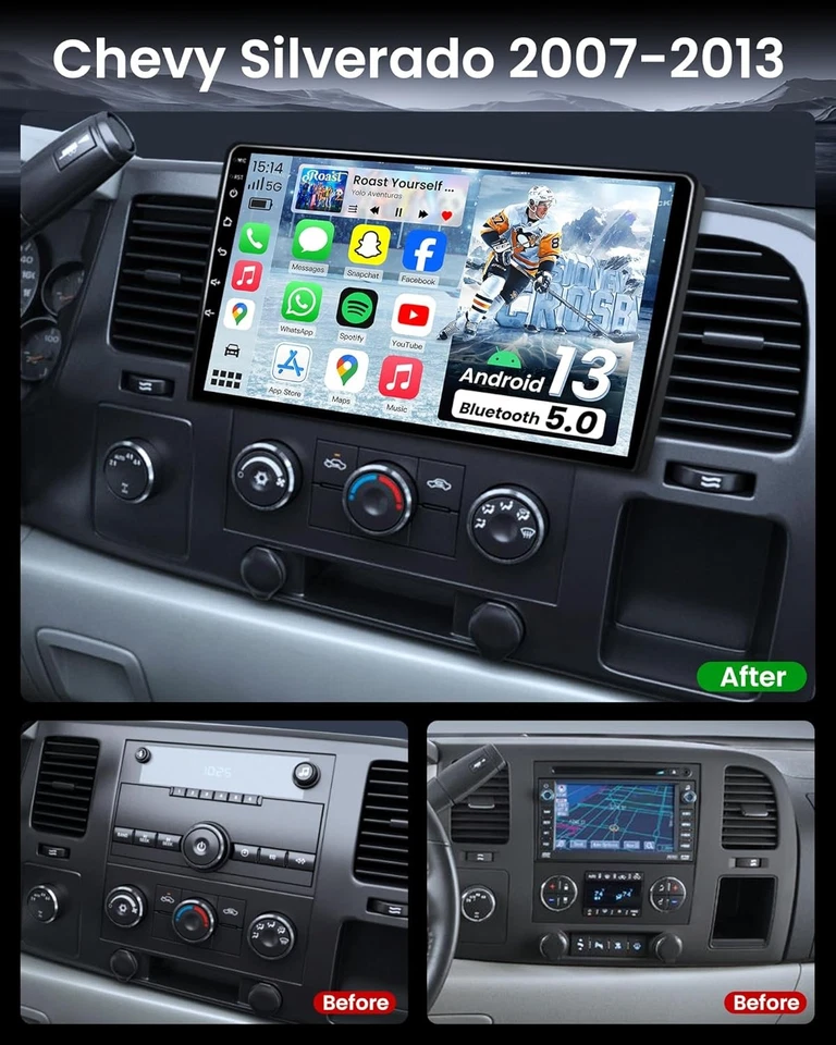 10.1" For 2007-2014 Chevy Silverado 1500 2500 3500 Car Stereo Radio GPS Carplay Foto 4 de 4