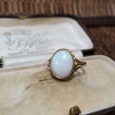 Vintage 925 Sterling Silver Ring, Australian White Opal, Size K US 5.25, 1979
