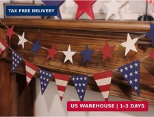 4th of July Garland Decorations, 2Pcs Stars Red and Blue Triangle Rustic Fourth