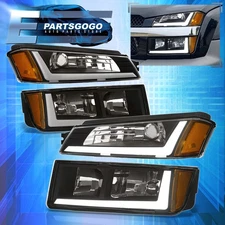 For 02-06 Chevy Avalanche Body Cladding Black LED DRL Head Lights + Signal Lamps