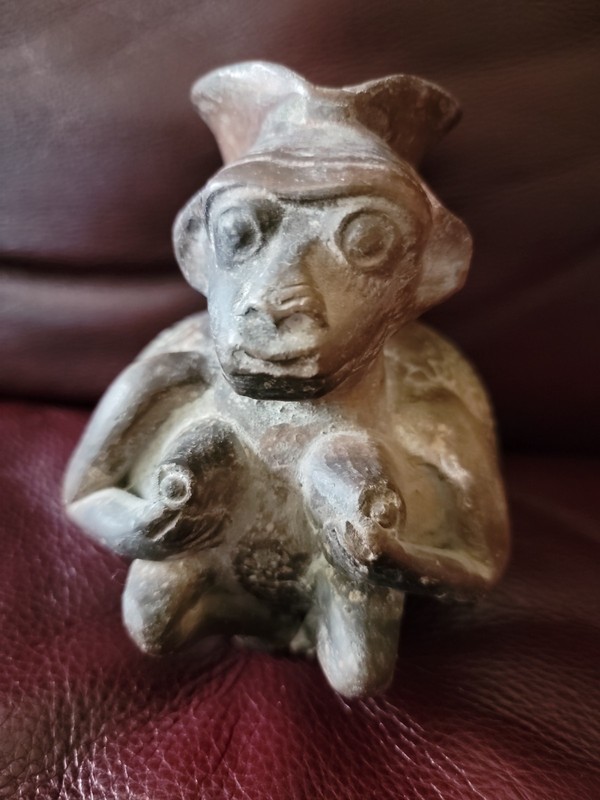 Old Mayan/Aztec Handmade Earthenware Monkey Pitcher/Vessel