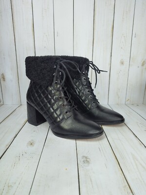 Karl Lagerfeld $189 Size 7.5 Cantyn Faux Fur & Quilted Black Leather Booties 