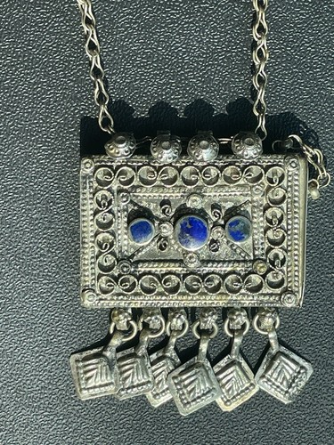 Beautiful Vintage Taweez Prayer Box Pendant Necklace With Lapis Gemstones. C - Picture 8 of 16