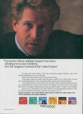 1987 Trojan Condoms Surgeon General Advice Opinion You Respect Vtg Print Ad SI17