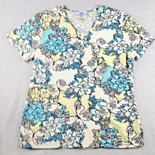 SB Scrubs Womens Small Multicolor Floral V Neck Short Sleeve Pockets Medical Top