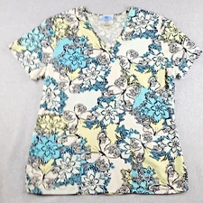 SB Scrubs Womens Small Multicolor Floral V Neck Short Sleeve Pockets Medical Top