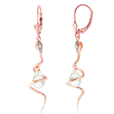 14K. MASSIVE GOLD SCHLANGEN OHRRINGE MIT BAUMELNDEM BRIOLETTE WEISSTOPAS & DIAMANTEN