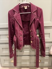 Earth Rocks Burgundy Plum Cropped Jean Jacket Size Medium Outside Stitching