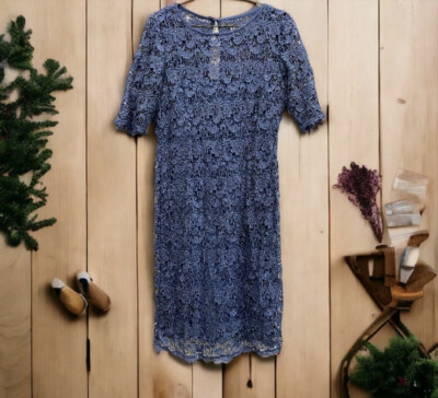 blue dress midi with sleeves PinkBlush Navy Lace Overlay Maternity Maxi Dress main image 0