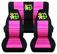 Frontrear Car Seat Covers Black-hot Pink Wpeace Symbol Fits Wrangler Lj 03-06 Frontrear Car Seat Covers Black-hot Pink Wpeace Symbol Fits Wrangler Lj 03-06