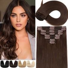 Highlight Thick Double Weft Clip In Real Remy Human Hair Extensions Full Head YM