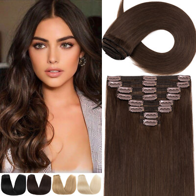 Highlight Thick Double Weft Clip In Real Remy Human Hair Extensions Full Head YM