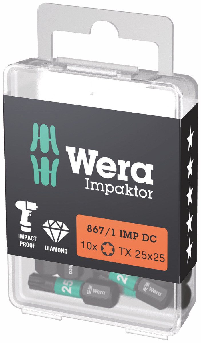 WERA - Bit Impaktor per viti Torx , 1/4 pollice C 6,3 Set con 10 bit