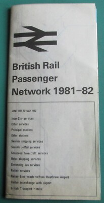 Vintage British Rail Passenger Network Large Folding Map June 1981- May 82