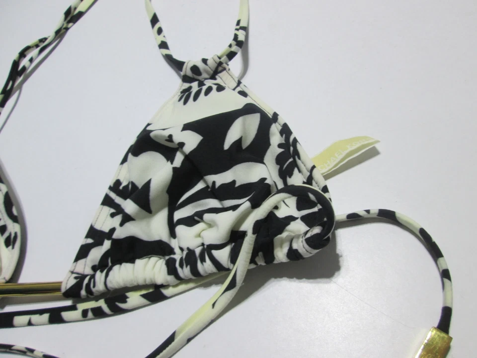 Top de bikini Michael Kors para mujer talla 4 negro/blanco triángulo sin forro halter floral Foto 4 de 4