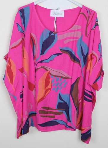 New Summer Oversized Ladies Italian Light Lagenlook Linen Floral Print Top - Picture 2 of 10