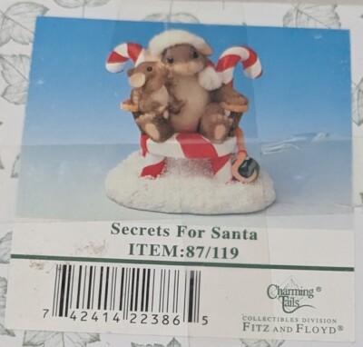 Charming Tails Secrets for Santa Mouse Candy Canes Christmas Figurine 3.5 in Vtg