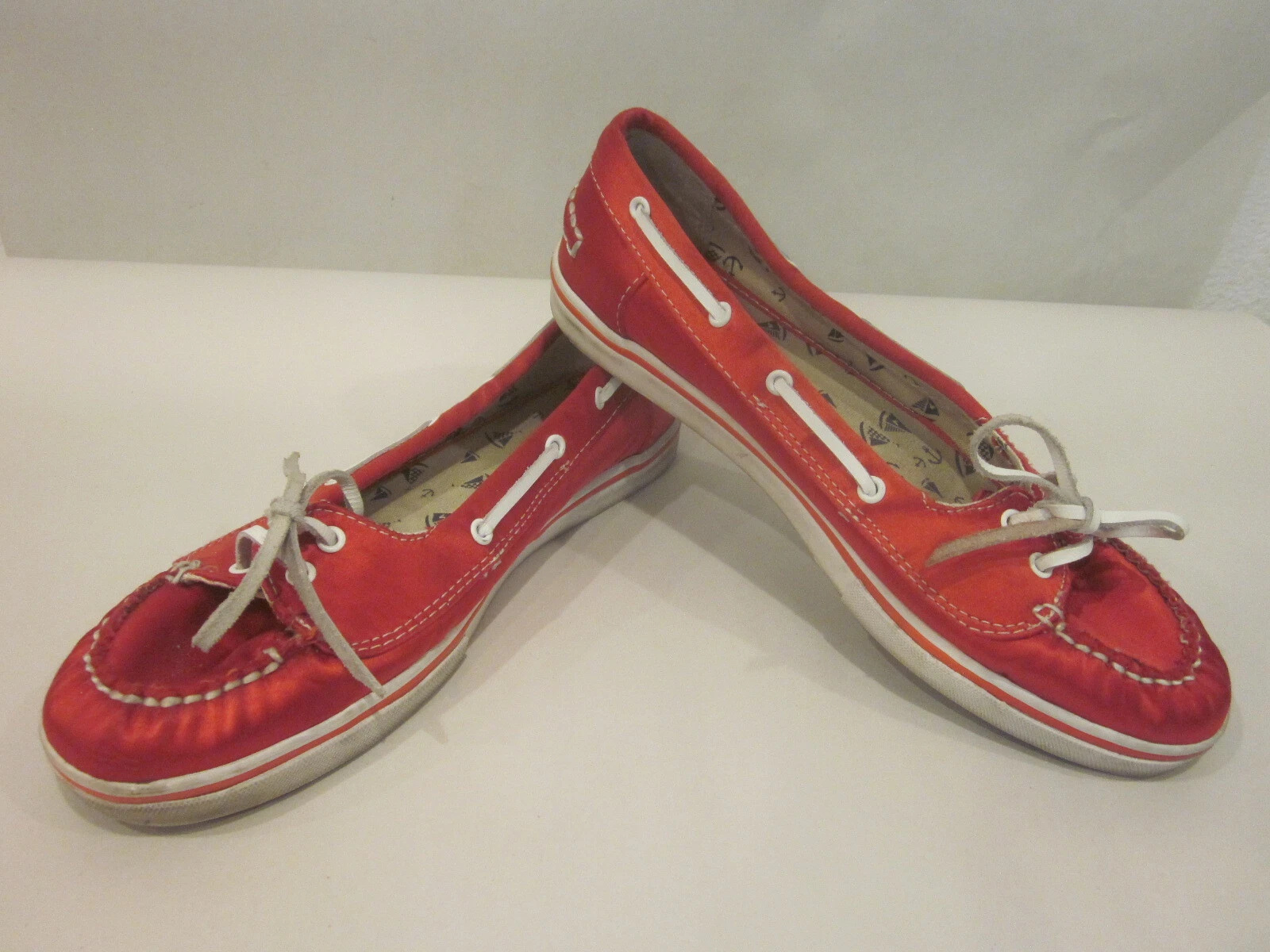 Mocassini da barca VANS ""Abby"" raso rosso scarpe basse pelle lacci donna 8