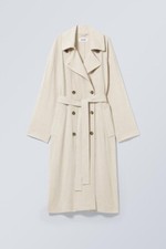 Weekday Ecru Linen Blend Trench Mac Duster Jacket Coat Belt Size S Rrp £115