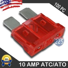 100 Pack 10 AMP ATC/ATO STANDARD Regular FUSE BLADE 10A CAR TRUCK BOAT MARINE RV