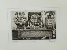 VTG Hard Signed numbered etching  'HEAD HOG' Dale Bradley 1984 186/400 Framed