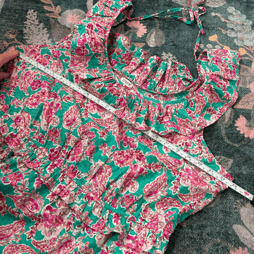 J. Crew Midi Dress 18 Plus Pink Teal Green Floral Ruffle Layered Cotton Tiered - Picture 12 of 17