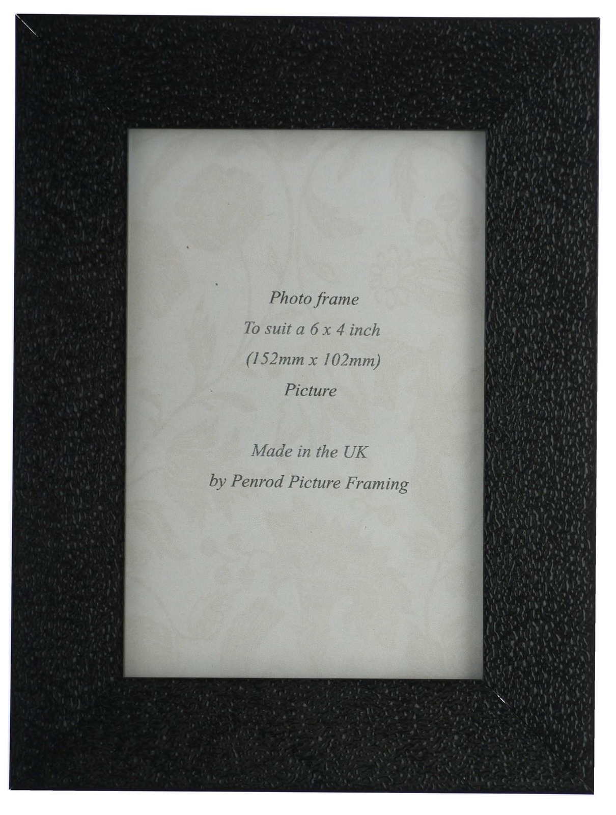 Charleston Shiny Embossed Black 6x4 inch photo frame with mirror effect edge.