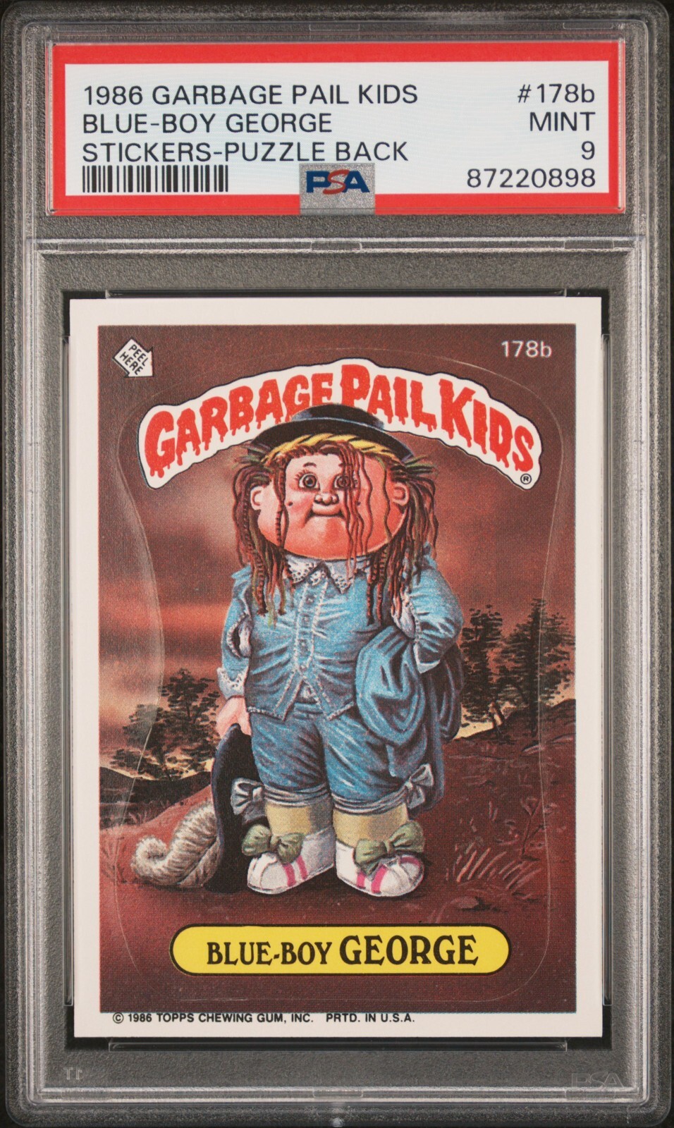 1986 Topps Garbage Pail Kids OS5 Series 5 BLUE-BOY GEORGE 178b PSA 9 Puzzle Bk