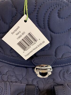 Vera Bradley Quilted Floral Navy Drawstring Flap Backpack 